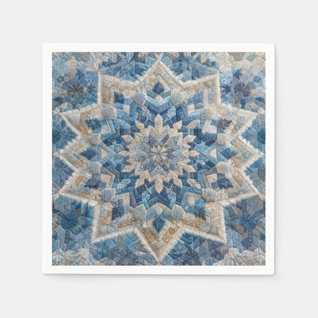 Retro Snowflake Kaleidoscope Quilt  Napkin (Front)