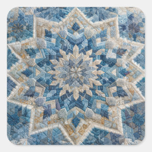 Retro Snowflake Kaleidoscope Quilt Square Sticker