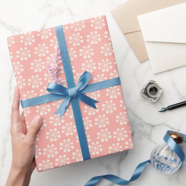 Retro Snowflake on Rose Pink Wrapping Paper (Gifting)