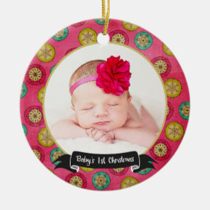 Retro Snowflakes Baby's 1st Christmas Ornament