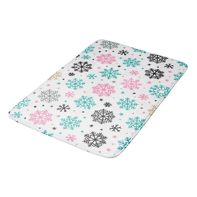 Retro Snowflakes Bath Mat (Angled)