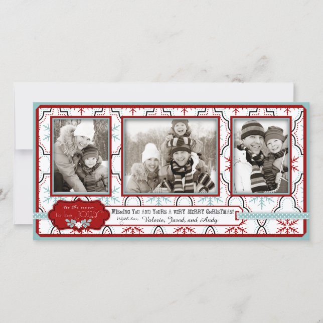 Retro Snowflakes Christmas Photo Card (Front)