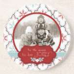 Retro Snowflakes Coaster<br><div class="desc">Retro snowflake damask pattern with 3D look tag and trims.</div>