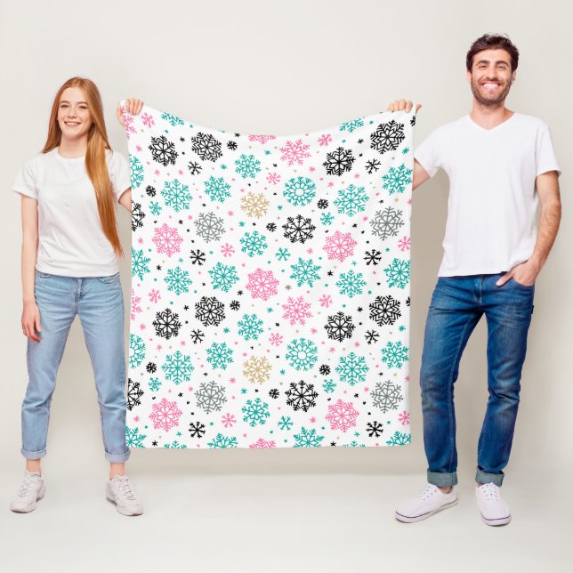 Retro Snowflakes Fleece Blanket (In Situ)