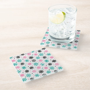 Retro Snowflakes Glass Coaster