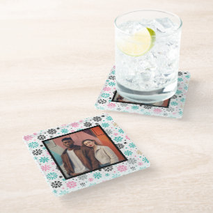 Retro Snowflakes Glass Coaster