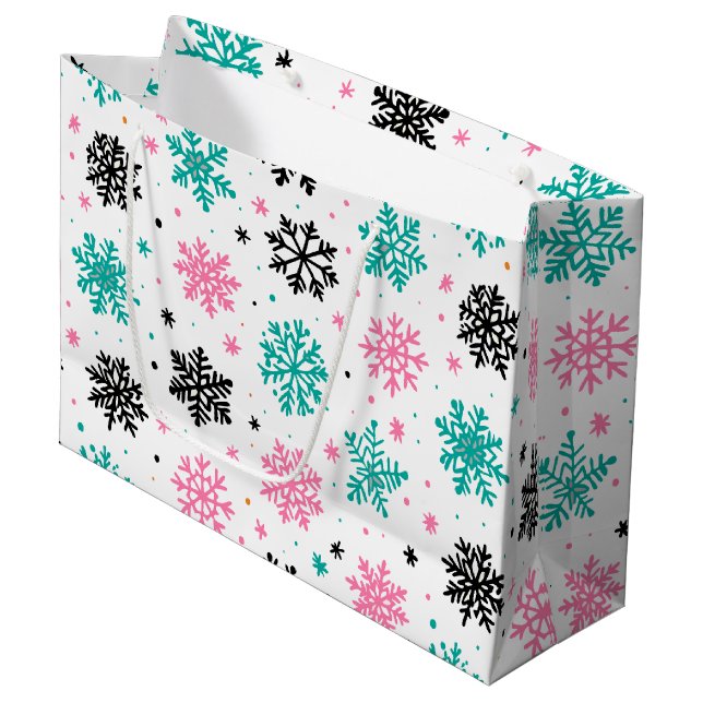 Retro Snowflakes Large Gift Bag (Front Angled)