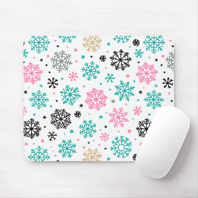 Retro Snowflakes Mouse Mat (With Mouse)