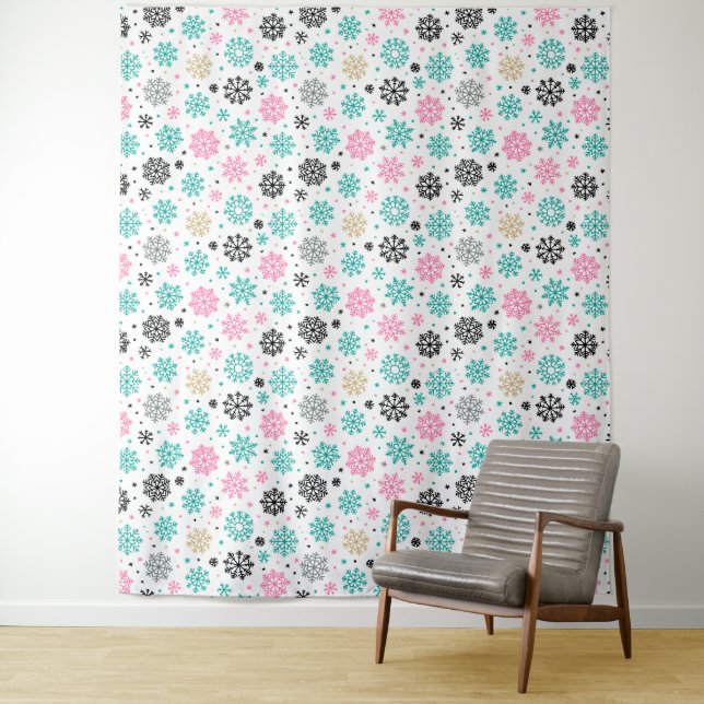 Retro Snowflakes Photo Backdrop Tapestry (In Situ)
