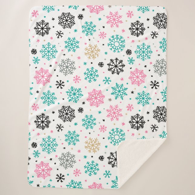 Retro Snowflakes Sherpa Blanket (Front)