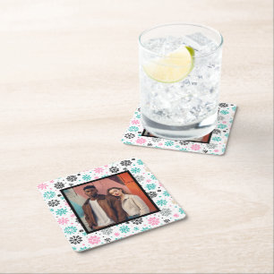 Retro Snowflakes Square Paper Coaster