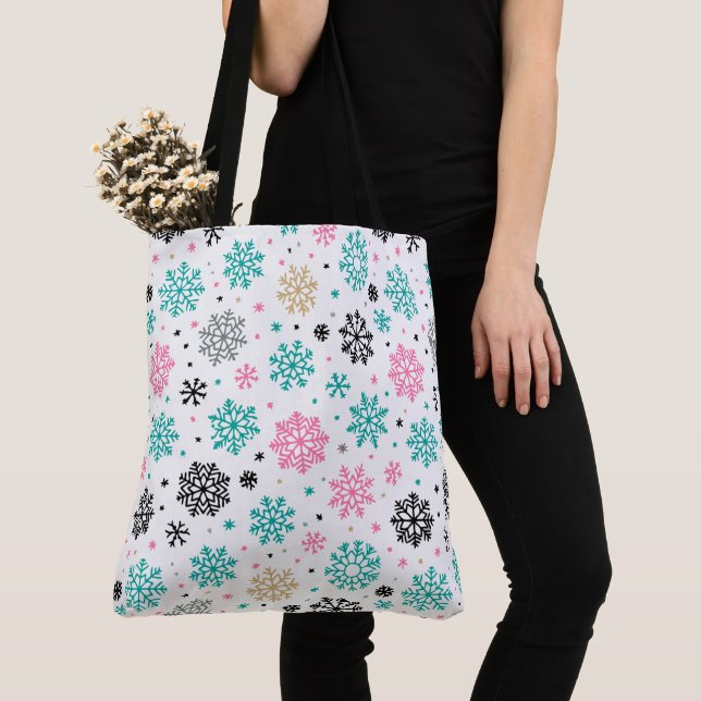 Retro Snowflakes Tote Bag (Close Up)