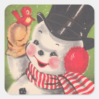 Retro Snowman Christmas Square Sticker
