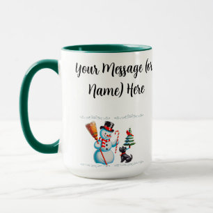 Retro Snowman, Cute Dog, Red Cardinal And Trees Mug