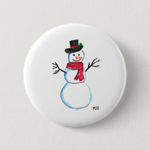Retro Snowman cute Xmas vintage funny watercolor 6 Cm Round Badge