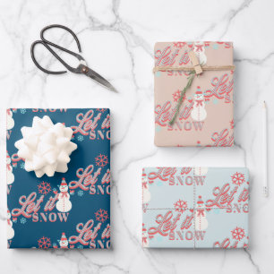 Retro Snowman Let It Snow Typography Christmas Wrapping Paper Sheet