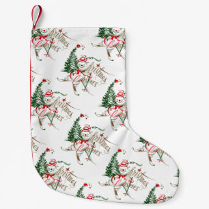 Retro Snowman on Skis Small Christmas Stocking