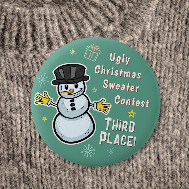 Retro Snowman Ugly Christmas Sweater Contest 3rd 6 Cm Round Badge (Creator Uploaded)