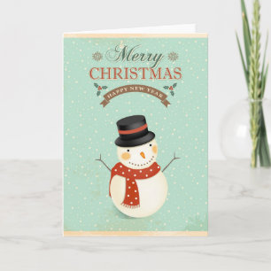 Retro Snowmen Happy New Year Merry Christmas Holiday Card
