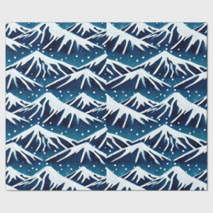 Retro Snowy Blue Mountains Wrapping Paper