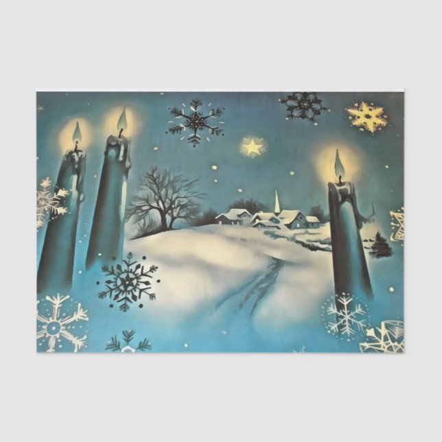 Retro Snowy Christmas Scene Tissue Paper (Front)