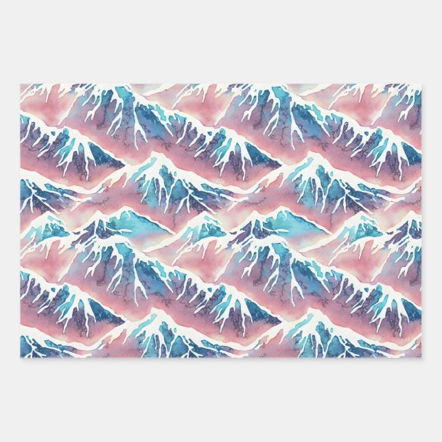 Retro Snowy Pastel Mountains Wrapping Paper Sheet (Front)