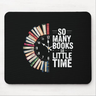 Retro So Many Books Little Time Book Clock Reading Mouse Mat