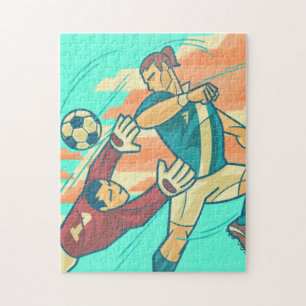 Retro Soccer Action Illustration Players & Ball Jigsaw Puzzle