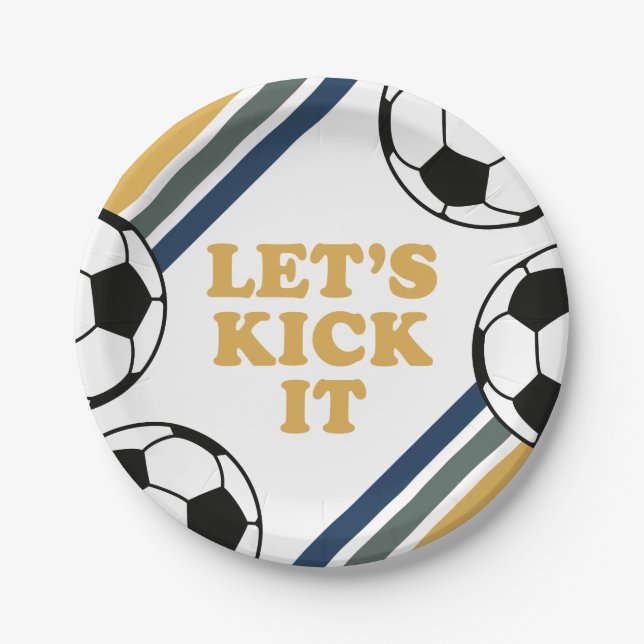 Retro Soccer Birthday Paper Plate (Front)