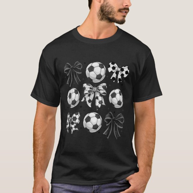 Retro Soccer Bow,game Day,coquette Soccer Mum,mama T-Shirt (Front)