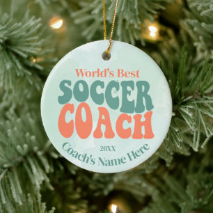 Retro Soccer Coach Personalised Ceramic Tree Decoration