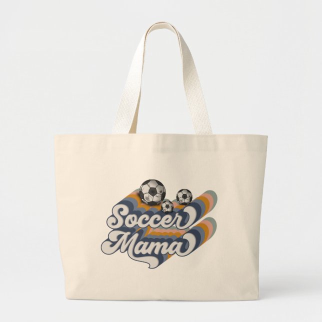 Retro Soccer Mama Sublimation Design, Soccer Large Tote Bag (Front)