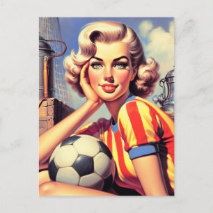 Retro Soccer Pin Up Postcard