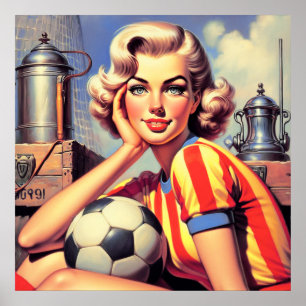 Retro Soccer Pin Up Poster