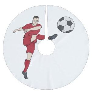 Retro Soccer Player Kicking Ball Volley Action Gra Brushed Polyester Tree Skirt
