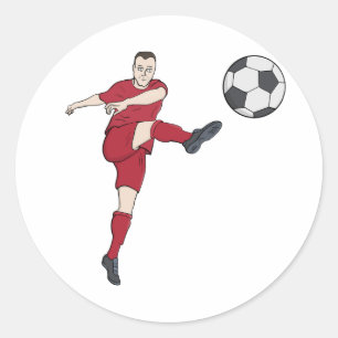 Retro Soccer Player Kicking Ball Volley Action Gra Classic Round Sticker