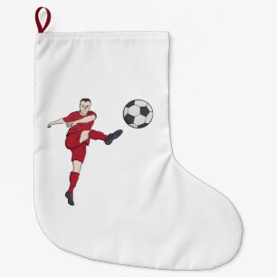 Retro Soccer Player Kicking Ball Volley Action Gra Large Christmas Stocking