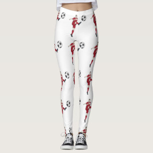 Retro Soccer Player Kicking Ball Volley Action Gra Leggings
