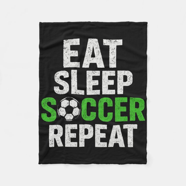 Retro Soccer Player Saying Eat Sleep Game Repeat  Fleece Blanket (Front)