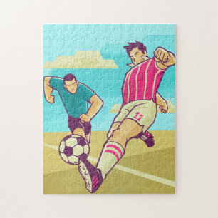 Retro Soccer Players Illustration Field Ball Sport Jigsaw Puzzle