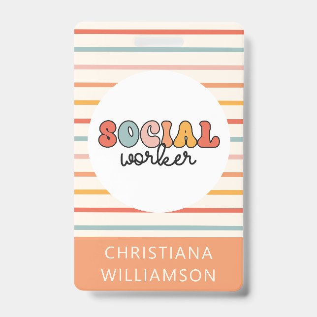 Retro Social Worker Colourful ID Badge (Front)