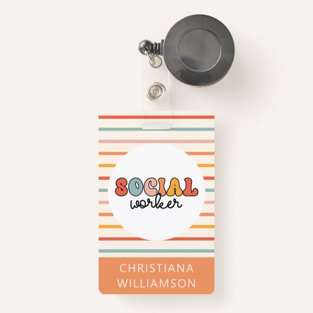 Retro Social Worker Colourful ID Badge (Front with Retractable)