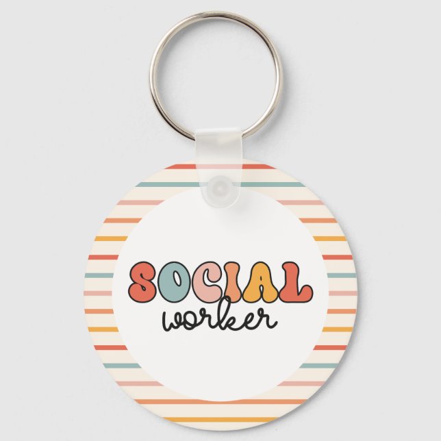 Retro Social Worker Key Ring (Front)