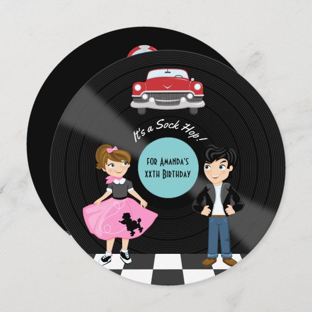 Retro Sock Hop Birthday Party Invitation (Front/Back)