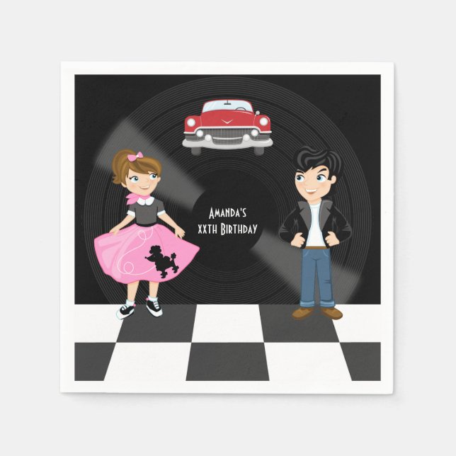 Retro Sock Hop Birthday Party Napkin (Front)