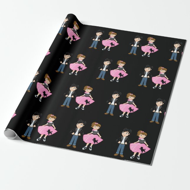 Retro Sock Hop Birthday Party Wrapping Paper (Unrolled)
