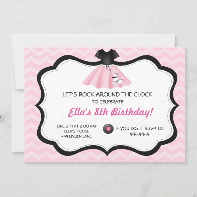 Retro Sock Hop Poodle Skirt Birthday Invitation (Front)
