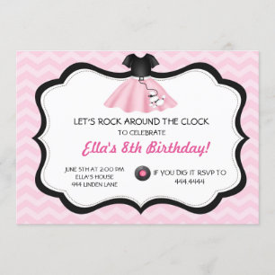 Retro Sock Hop Poodle Skirt Birthday Invitation