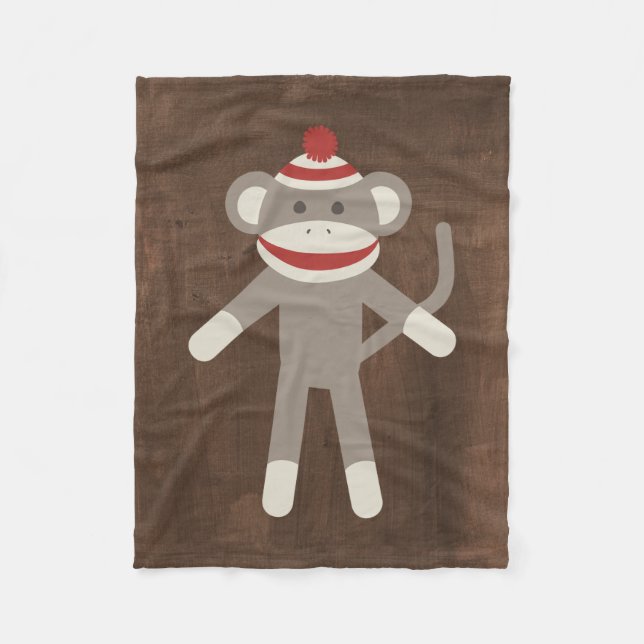 Retro Sock Monkey Fleece Blanket (Front)