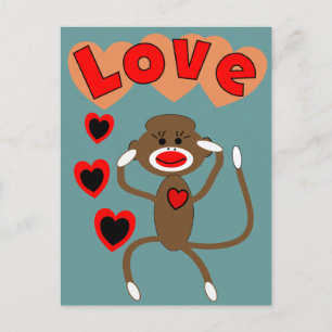 Retro sock monkey LOVE Postcard
